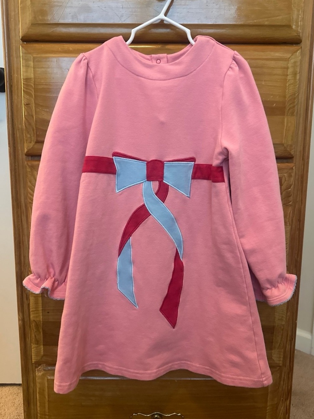 The Beaufort Bonnet Company Pink Dress with Blue & Red Bow